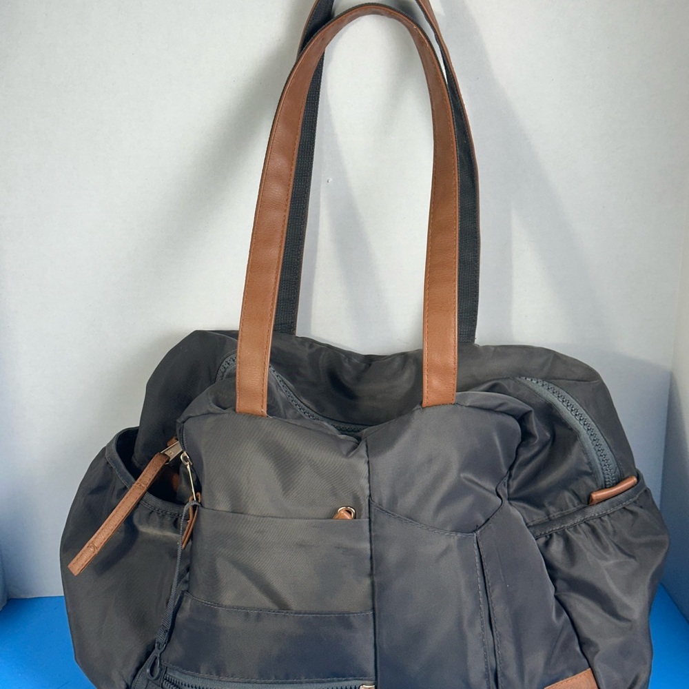 Modrn Classic Black and Brown Duffel Bag with Leather Trim